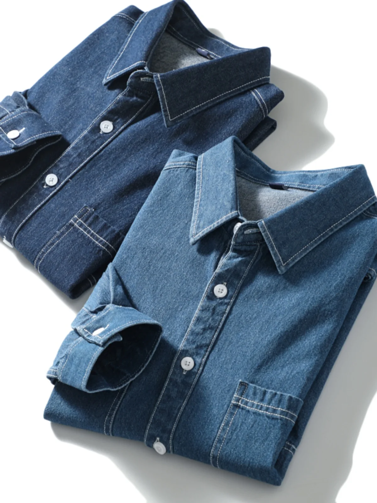 

Мужская повседневная удлиненная джинсовая рубашка свободного кроя в городском стиле для молодежи, осенняя, универсальная, из энзимного хлопка