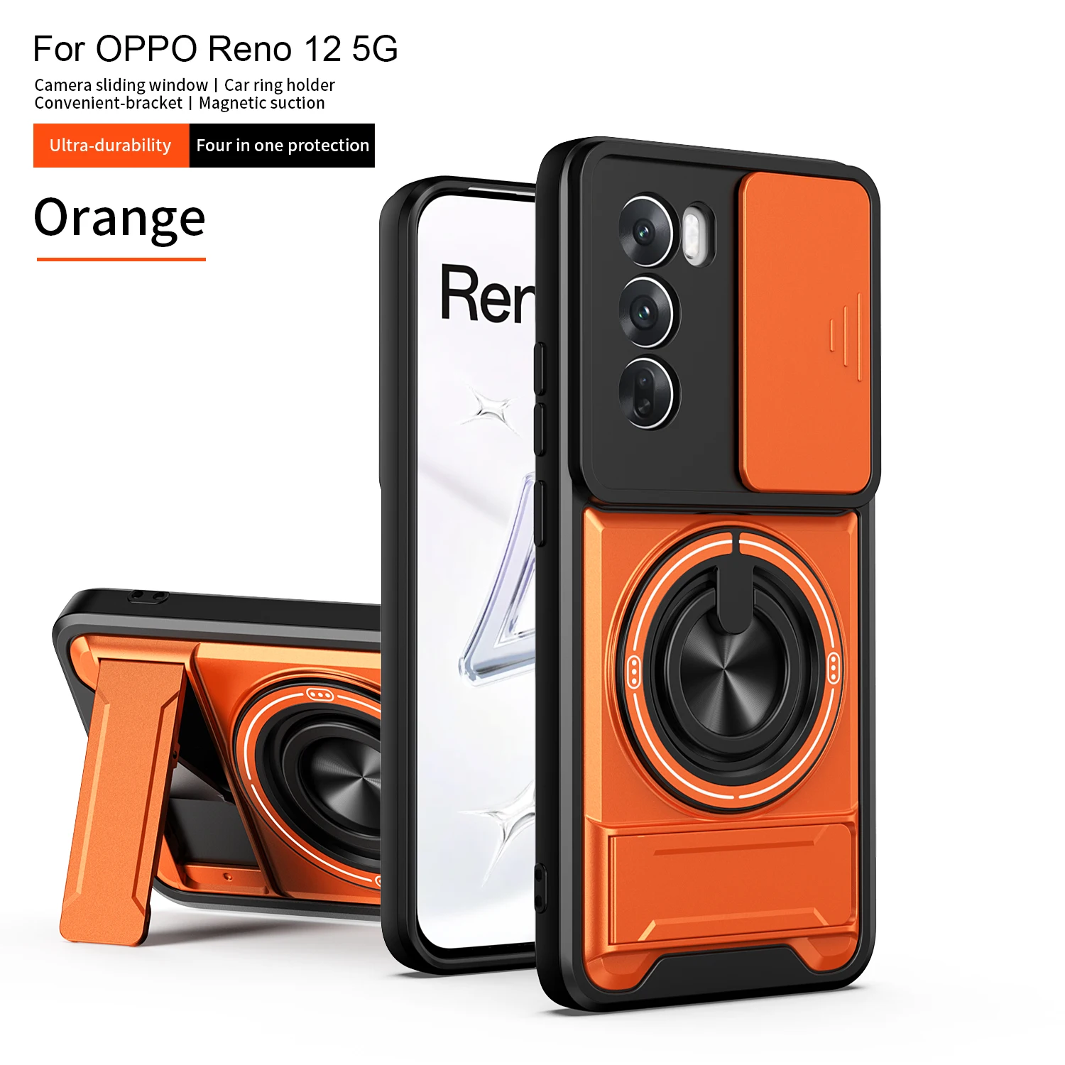 For OPPO Realme 14X 15X C71 C85 C65 C75 V60 RENO 12 PRO Camera sliding cover double bracket magnetic ring protection phone case