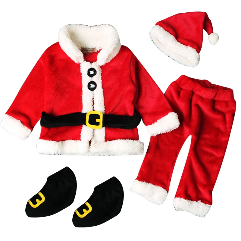 Kids Winter Clothes Newborn Baby Boys Christmas Outfit Santa Claus Fleece Warm Tops+Pants+Hat+Socks Infant Clothing Set BC1951-1