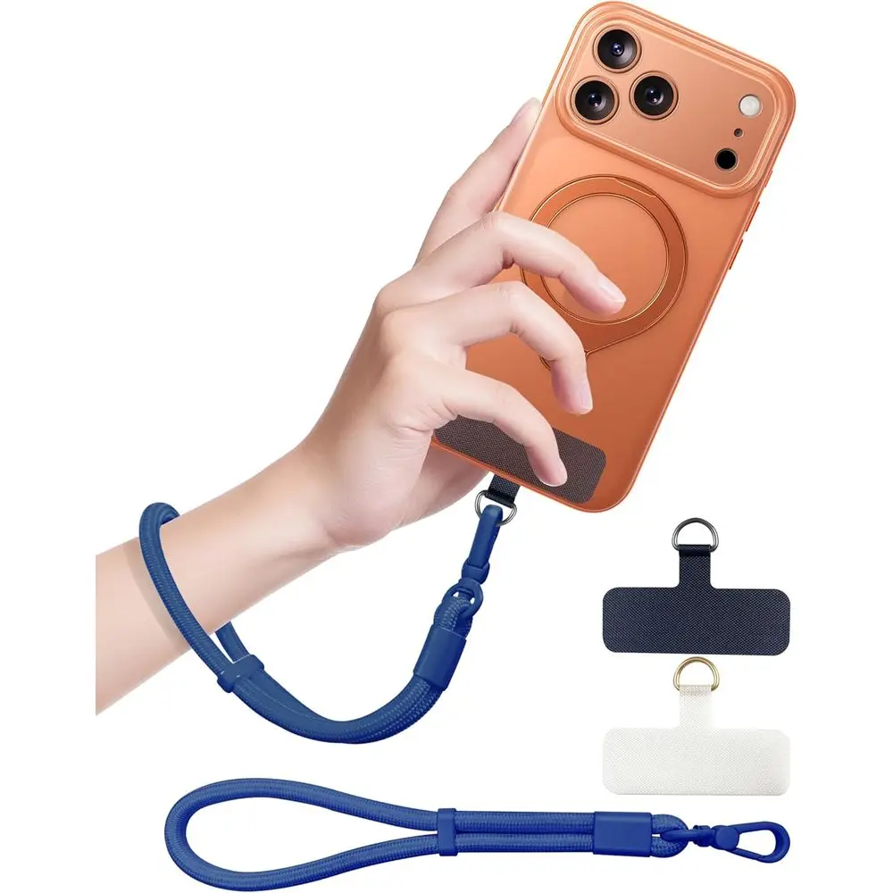 

Adjustable Cell Phone Lanyard, Wrist Strap, and Protective Case Set in Blue