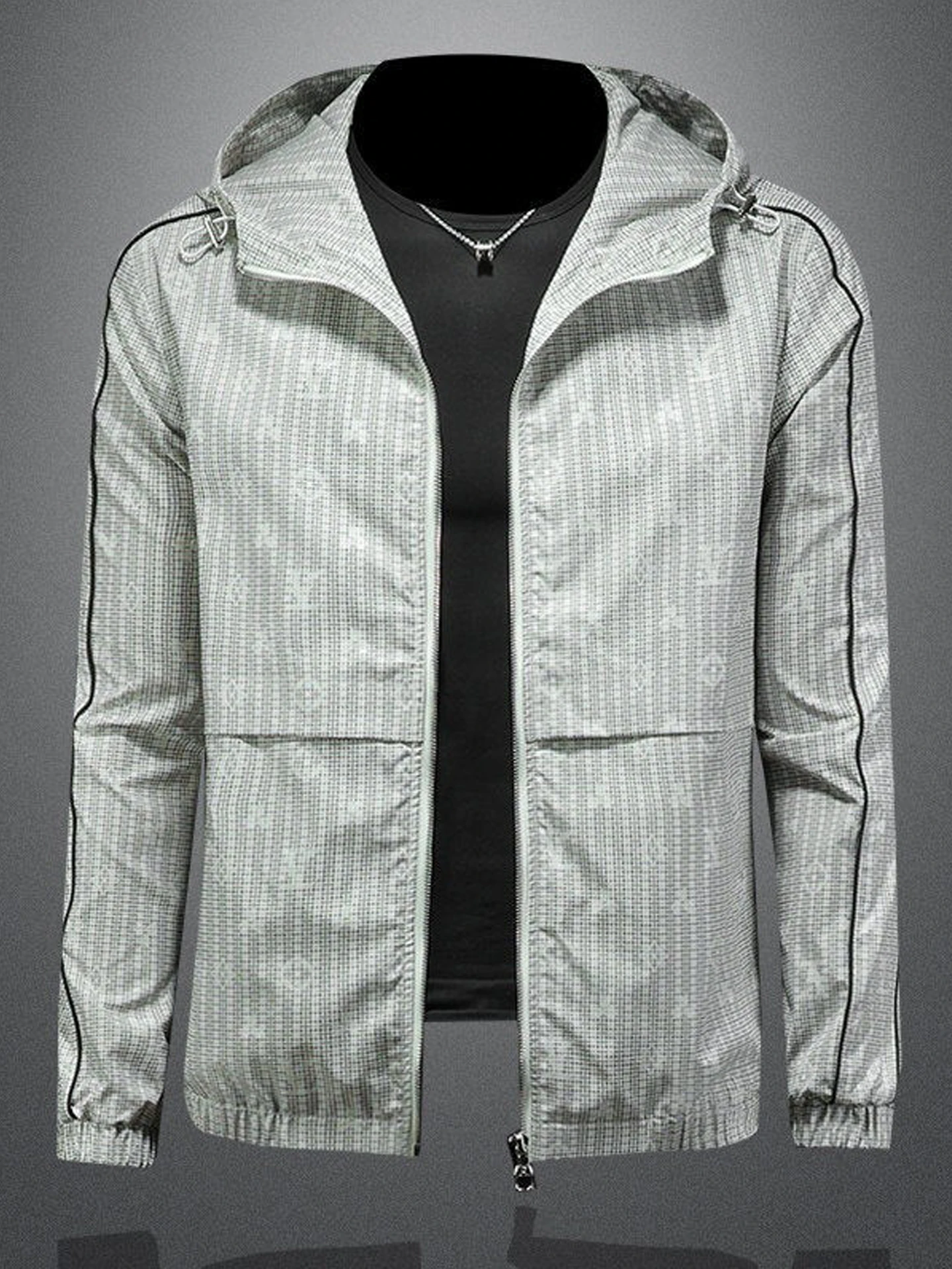 

Новая мужская куртка с капюшоном и клетчатым принтом 2026 года, модная городская повседневная верхняя одежда из полиэстера с длинными рукавами на молнии