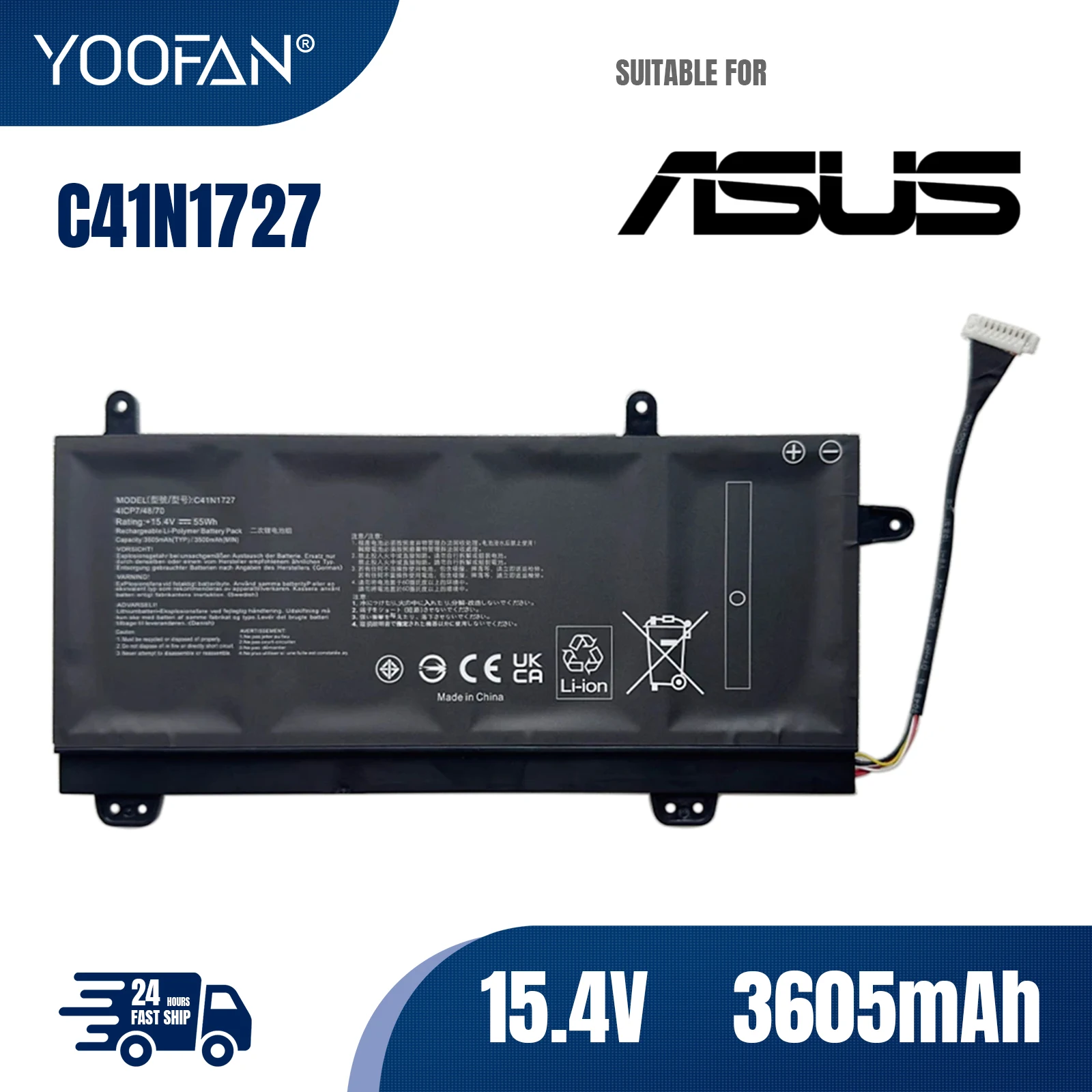 YOOFAN C41N1727 55WH Laptop Battery For ASUS ROG Zephyrus GM501 GM501G GM501GM GM501GS GU501 GU501GM Series Fast Delivery