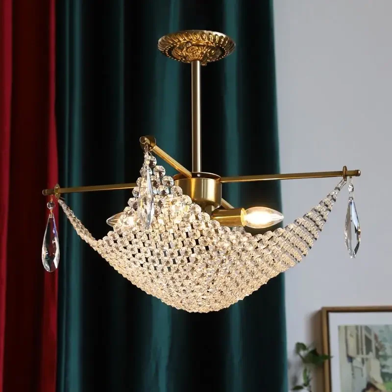 

Light luxury art crystal mesh chandelier, postmodern Italian restaurant retro lighting fixtures