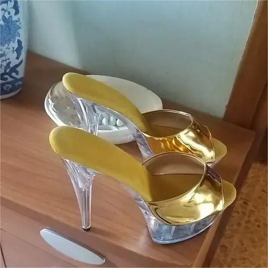 Sexy 6-inch shoes, 15cm, heels, transparent soles, silver vamp models, dancing shoes