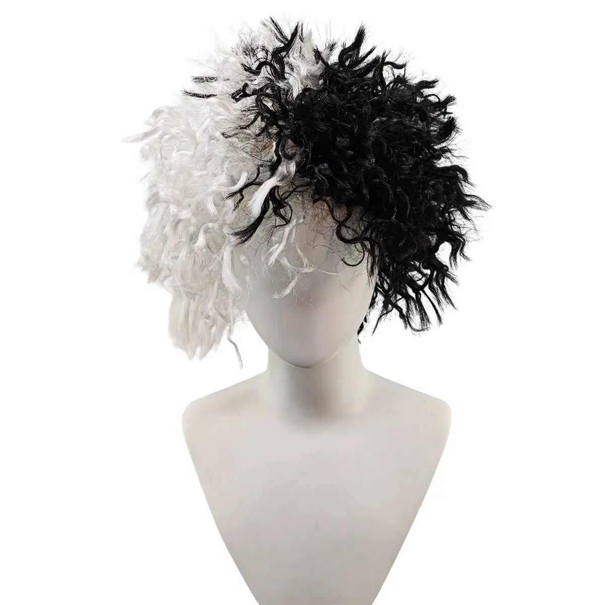 Black White Mixed Short Curly Fluffy Afro Character Synthetic Wig Cosplay Halloween Party Costume Role Play