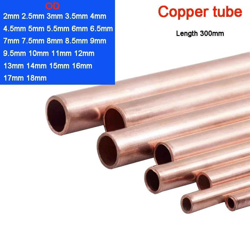

T2 Copper Tube OD2-18mm Length 300mm Round Copper alloy Pipe Straight Red Copper Capillary Pipe Thickness 0.5mm