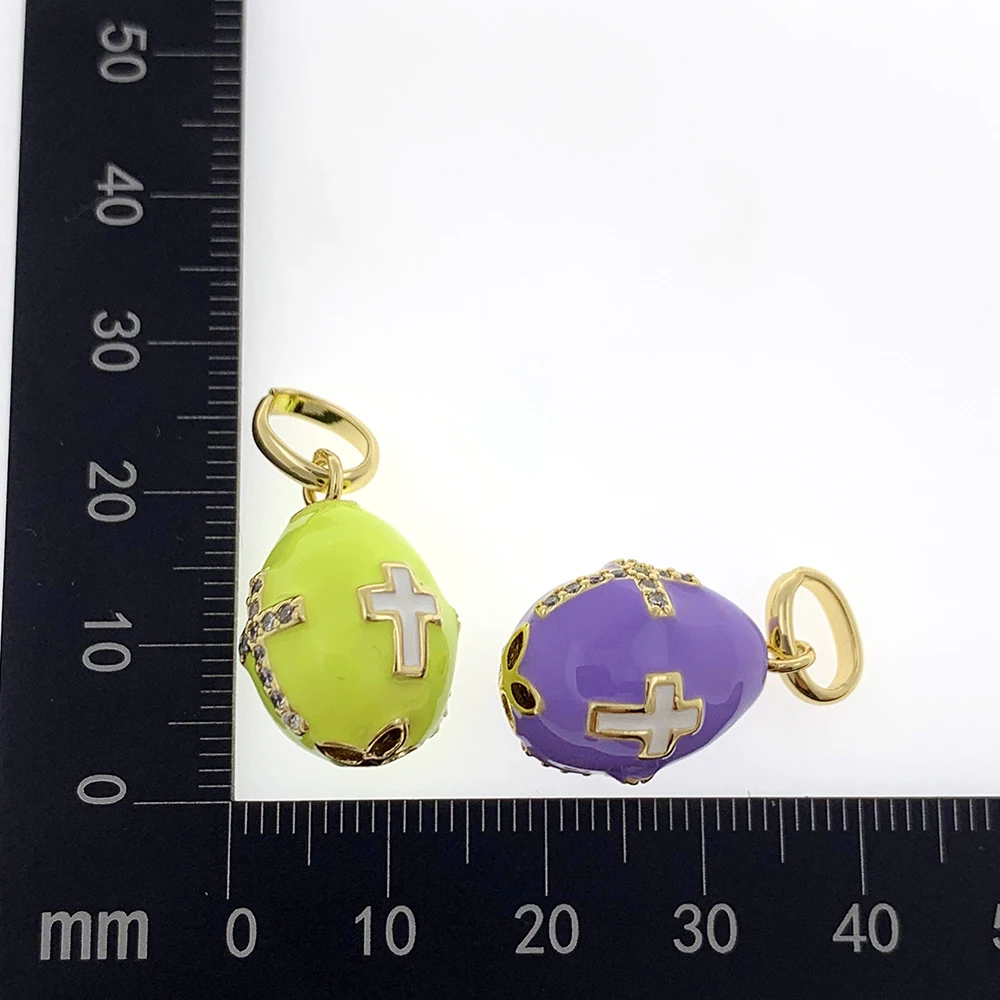 Easter Day Religious Cross Russian Faberge Egg Pink Colorful Enamel CZ Pendant Necklace Gold Plated Women Jewelry Gift Accessory