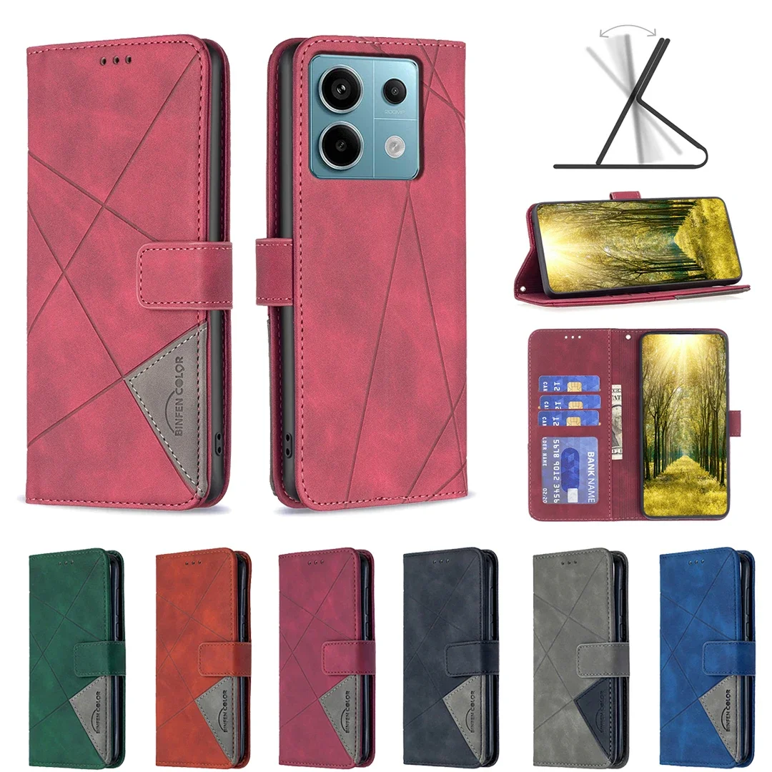 24*Prismatic Anti-fall Leather Wallet Flip Phone Case For Xiaomi Redmi Note13/12/8/10S/11T/11/11S/12S 5G/4G Pro Plus POCO M4 X5