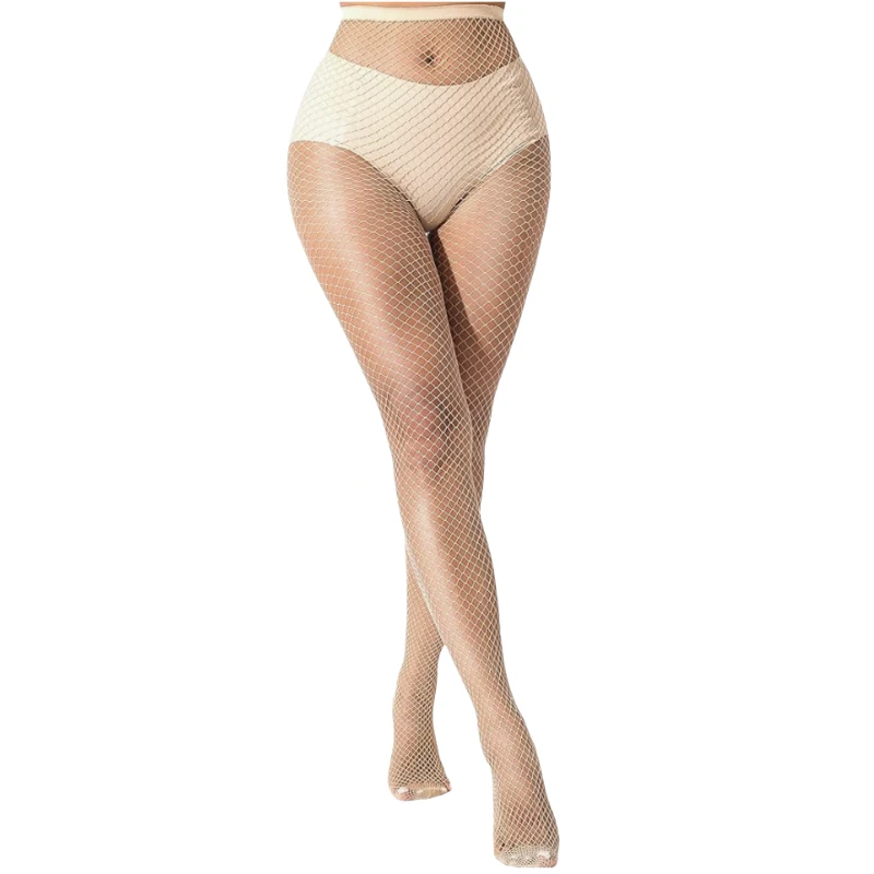 Breathable Fishnet Hosiery Women's Beige Bodystockings Erotic Lingerie Female Thigh High Pantyhose Summer Lady High Waist Tights