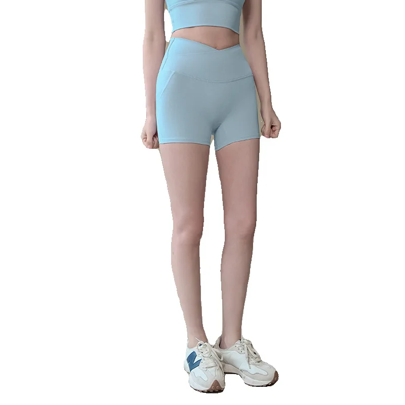 Damskie spodenki sportowe z wysokim stanem, modelujące pośladki, letnie spodnie do biegania, jazdy na rowerze, pilatesu, treningu jogi, fitnessu, odzież wierzchnia, trzypunktowe.