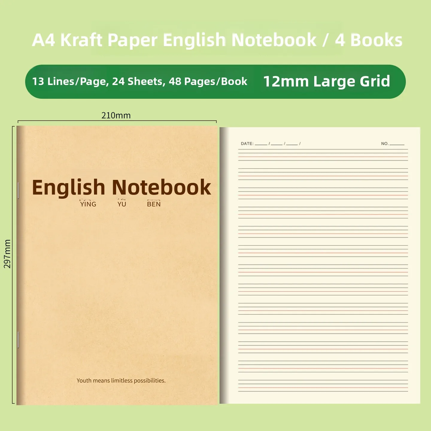 thickened-a4-large-size-kraft-paper-english-homework-notebook-three-grids-standardized-middle-and-high-school-students