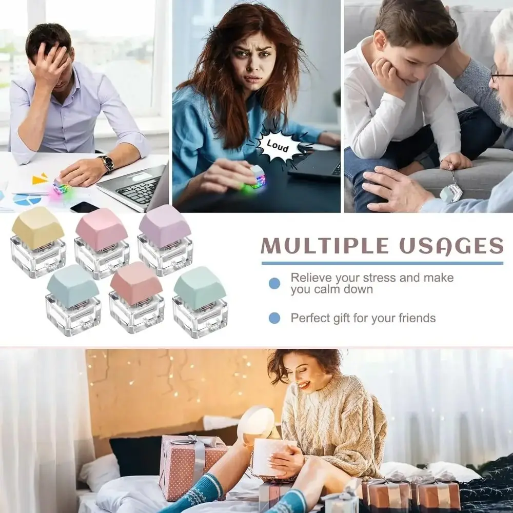 Relaxing DIY Keyboard Fidget Keychain Keys Button With Light Clicker Toy Relief Stress Keycap Finger Keyboard Caps