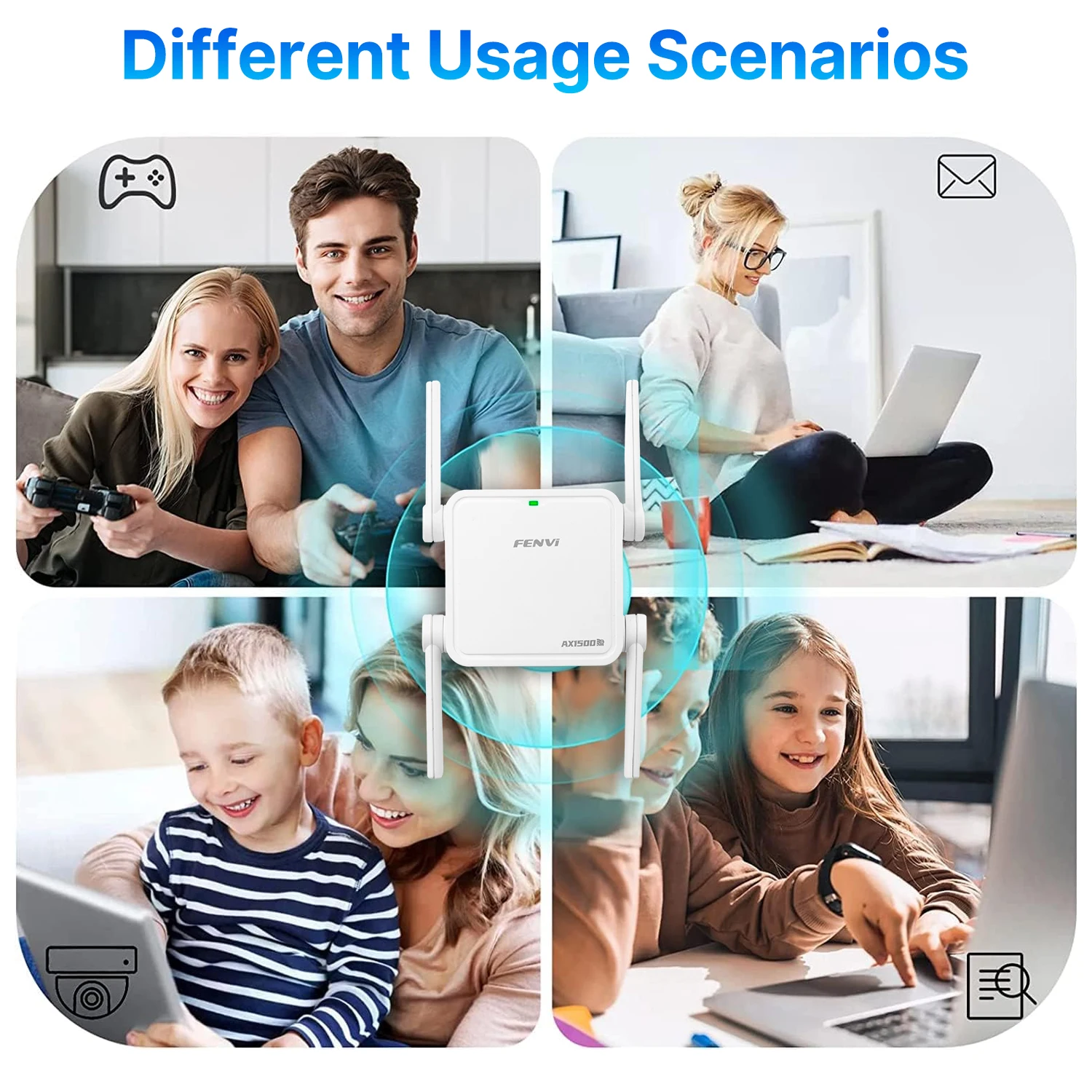 Fenvi 1500Mbps Wireless WiFi 6 Repeater Dual Band 5GHz 2.4Ghz 802.11AX Wi-Fi Extender Amplifier Range Booster เครือข่าย Router