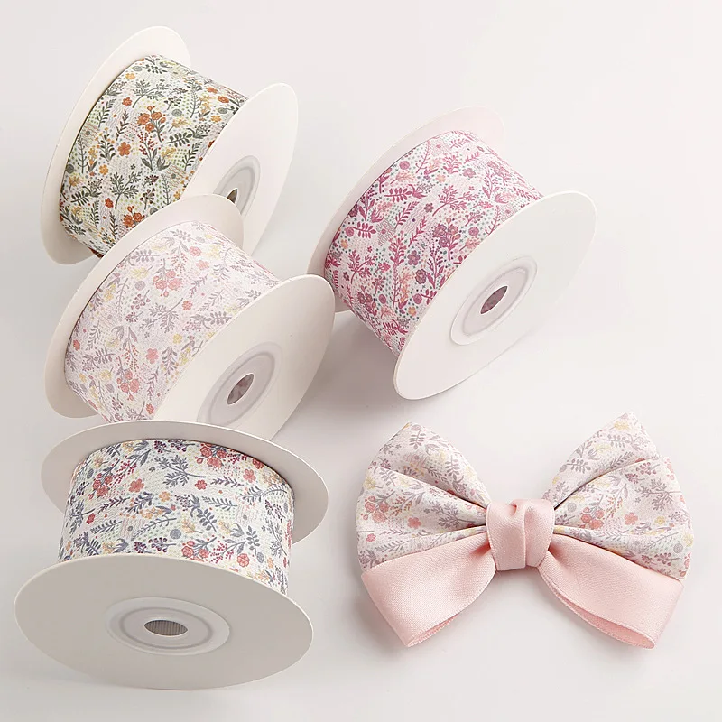 9-10 Yards 25MM 38mm Double Sided/Small Flower Webbing Ribbon Make Bowknots Kids Hair Accessories Material Handmade Carfts Gift