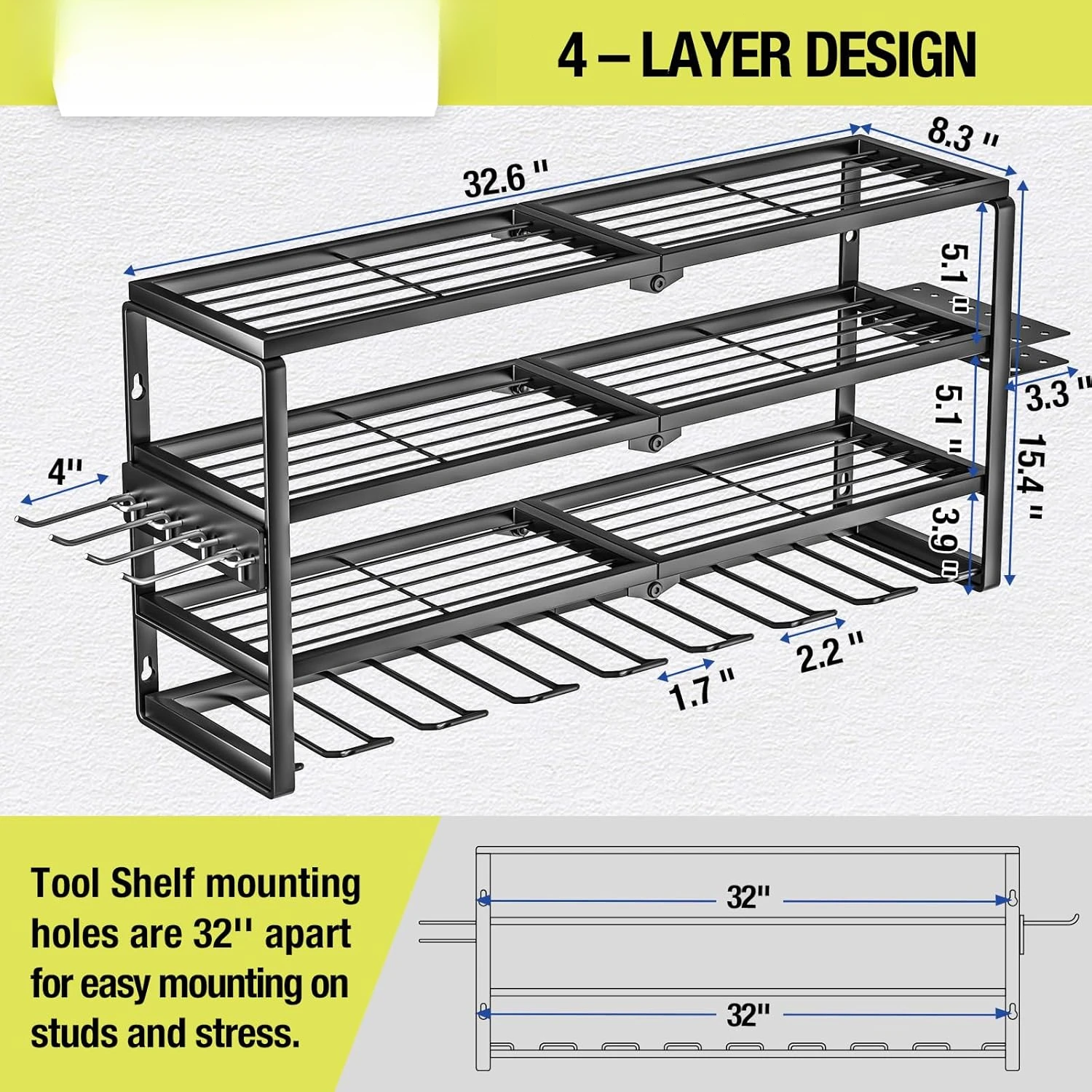 

Power Tool Organizer Wall Mount, Battery Tools Holder with Charging Station Shelf, Cordless Drill Hanger Storage Rack