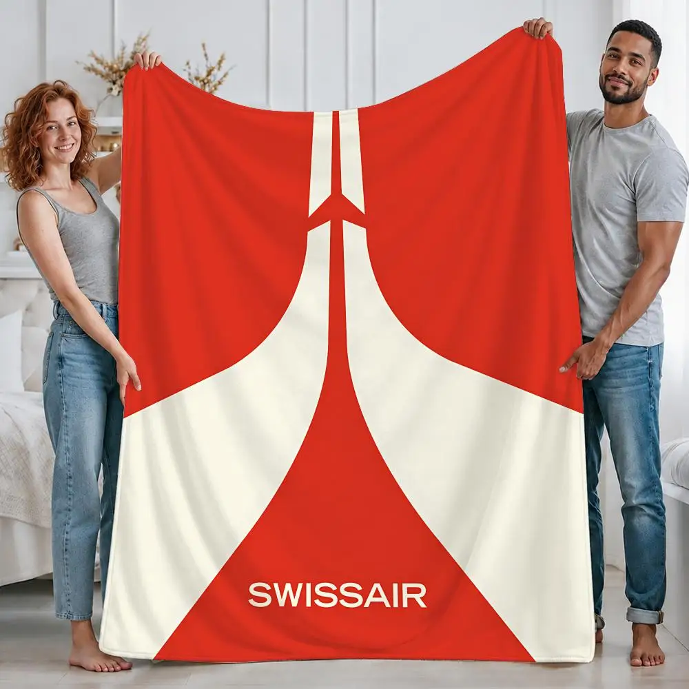 Premium Airline Swissair Throw Custom Printed Flannel Fleece Blanket for Sofa Bed Office Travel & Camping