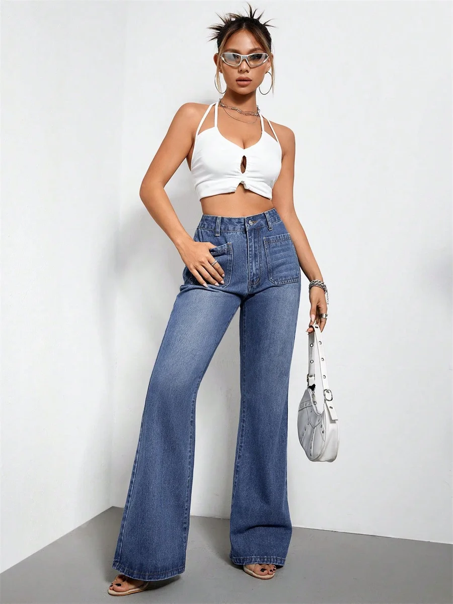 Benuynffy Vintage Jeans Met Hoge Taille Dames Amerikaanse Basic Straight Losse Denim Broek Street Casual Moeder Wijd Uitlopende Broek