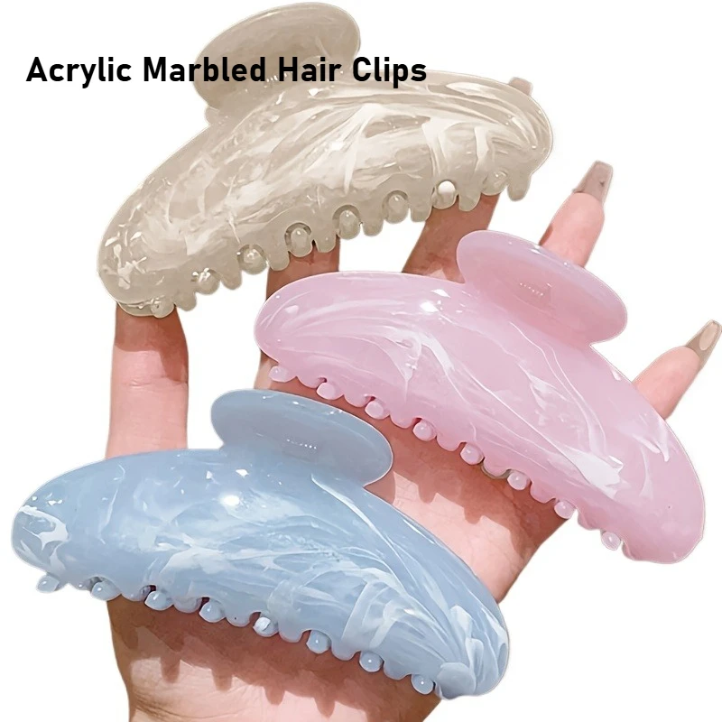 Large Marble Acrylic Hair Claw Clip Elegant Accessory for Women Thick Hair