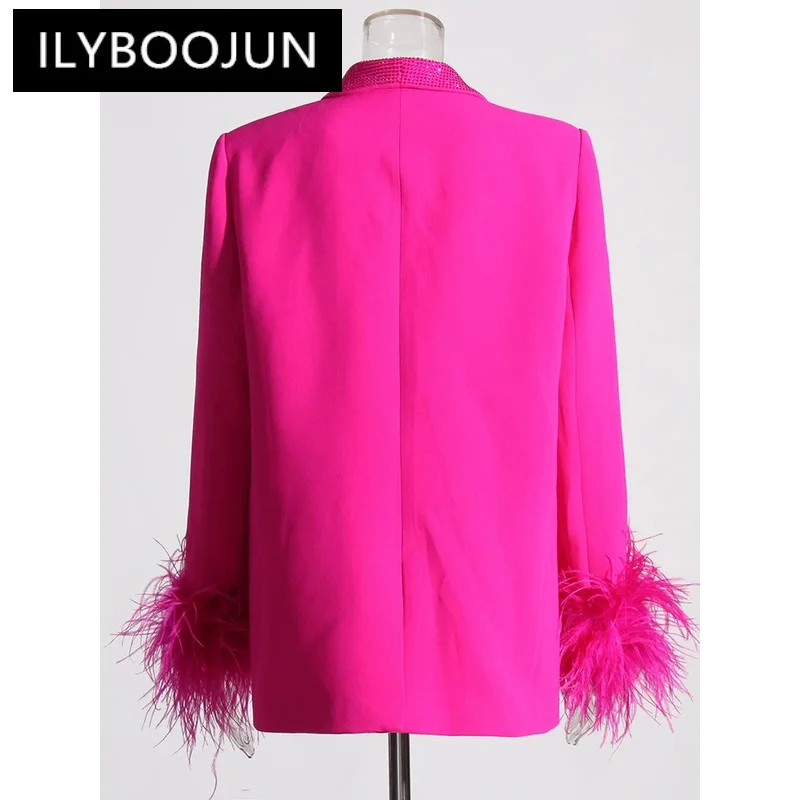 ILYBOOJUN Temperament Loose Blazers For Women Shawl Collar Long Sleeve Spliced Feather Chic Blazer Female Fashion Clothing