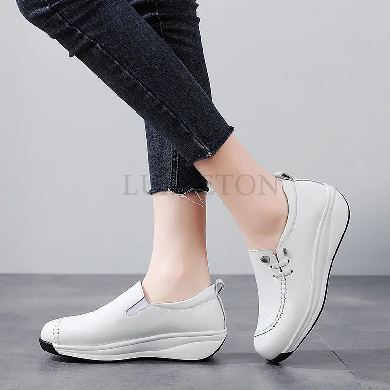 Women Flats Comfortable Loafers Shoes Woman Breathable Leather Sneakers Women Fashion Black Soft Casual Shoes Female