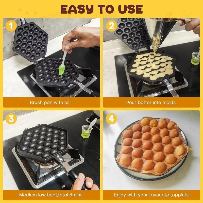 Bubble Waffle Maker Pan Stove with Paper Top Non-Stick Belgian Waffle Maker Crepe Maker Waffle Baker for Snacks Breakfast Lunch