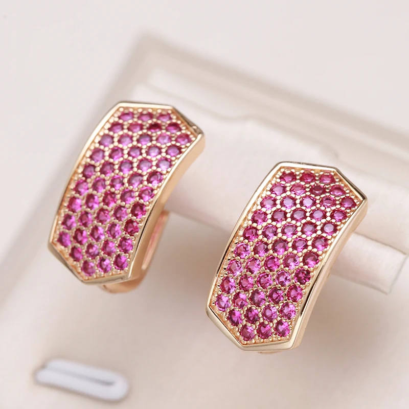 Kinel New 585 Rose Gold Color Earrings for Women Micro Paved Red Natural Zircon Earrings Fashion High Quality Daily Fine Jewelry