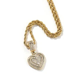 Hip Hop 5A+ CZ Stone Paved Bling Ice Out Heart Pendants Necklaces for Men Women Unisex Rapper Jewelry Gold Silver Color