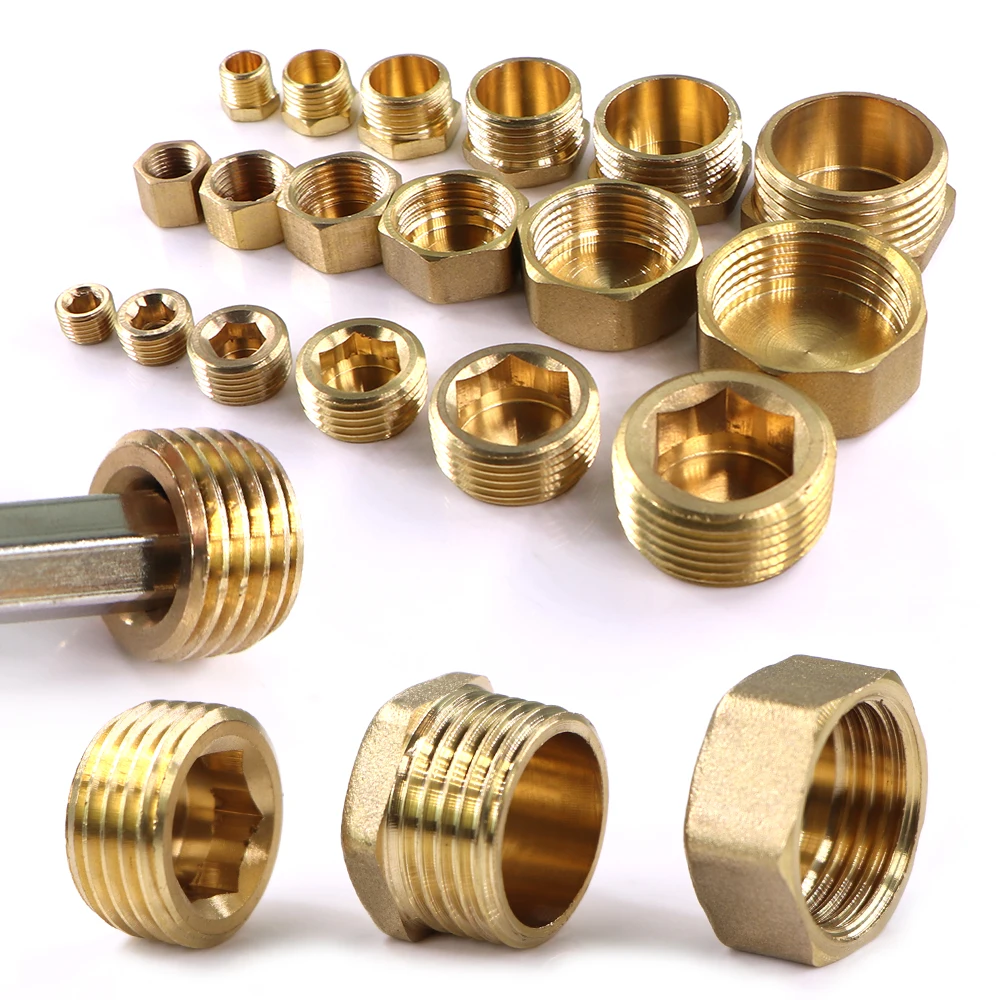 

1/3pcs1/8" 1/4" 3/8" 1/2" 3/4" 1" Brass End Cap Plug Hex socket Female Male Thread Lock Nuts Copper Hexagonal Shank Cap Blocking