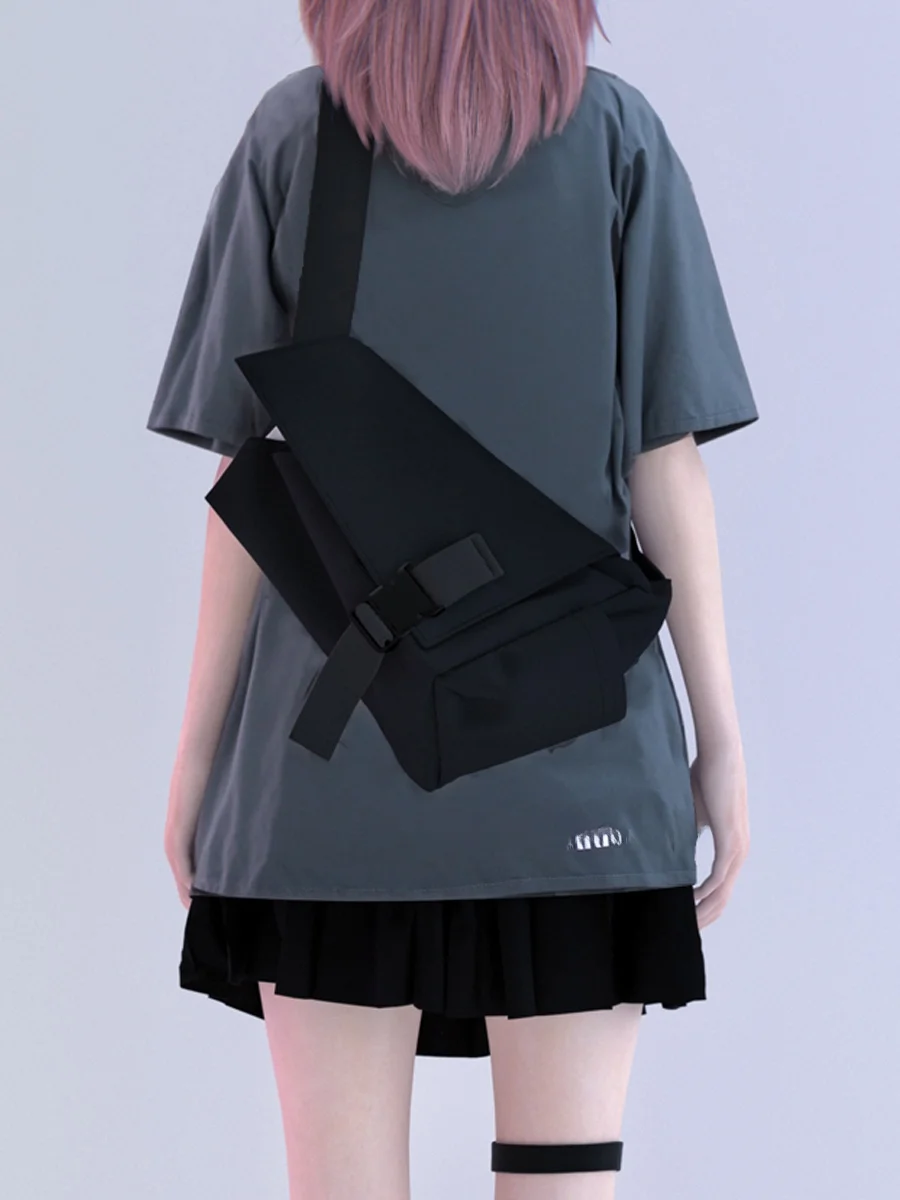 yonaiga-original-geometric-design-black-single-shoulder-crossbody-chest-bag-unisex-nylon-waist-bag-street-trend-splice-element