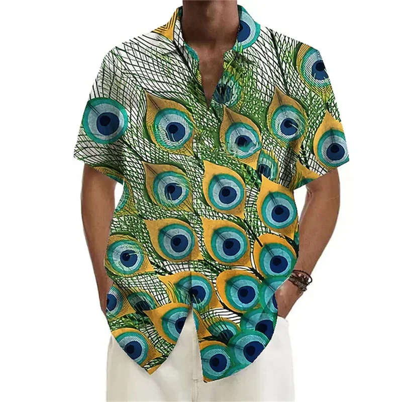 Fashion new men\'s shirt Hawaiian shirt geometric print Cuba collar white Hawaiian short sleeve plus size high quality coat