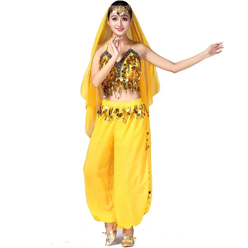 

Женский костюм для танца живота из шифона с бахромой и пайетками, комплект с широкими брюками