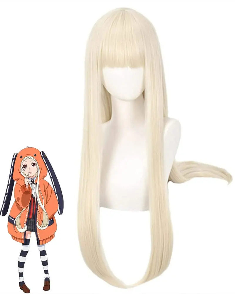 Yomoduki Runa Cosplay Wig Kakegurui Anime Costume with Maize-yellow Long and Straight Wigs for Women Halloween Family Party