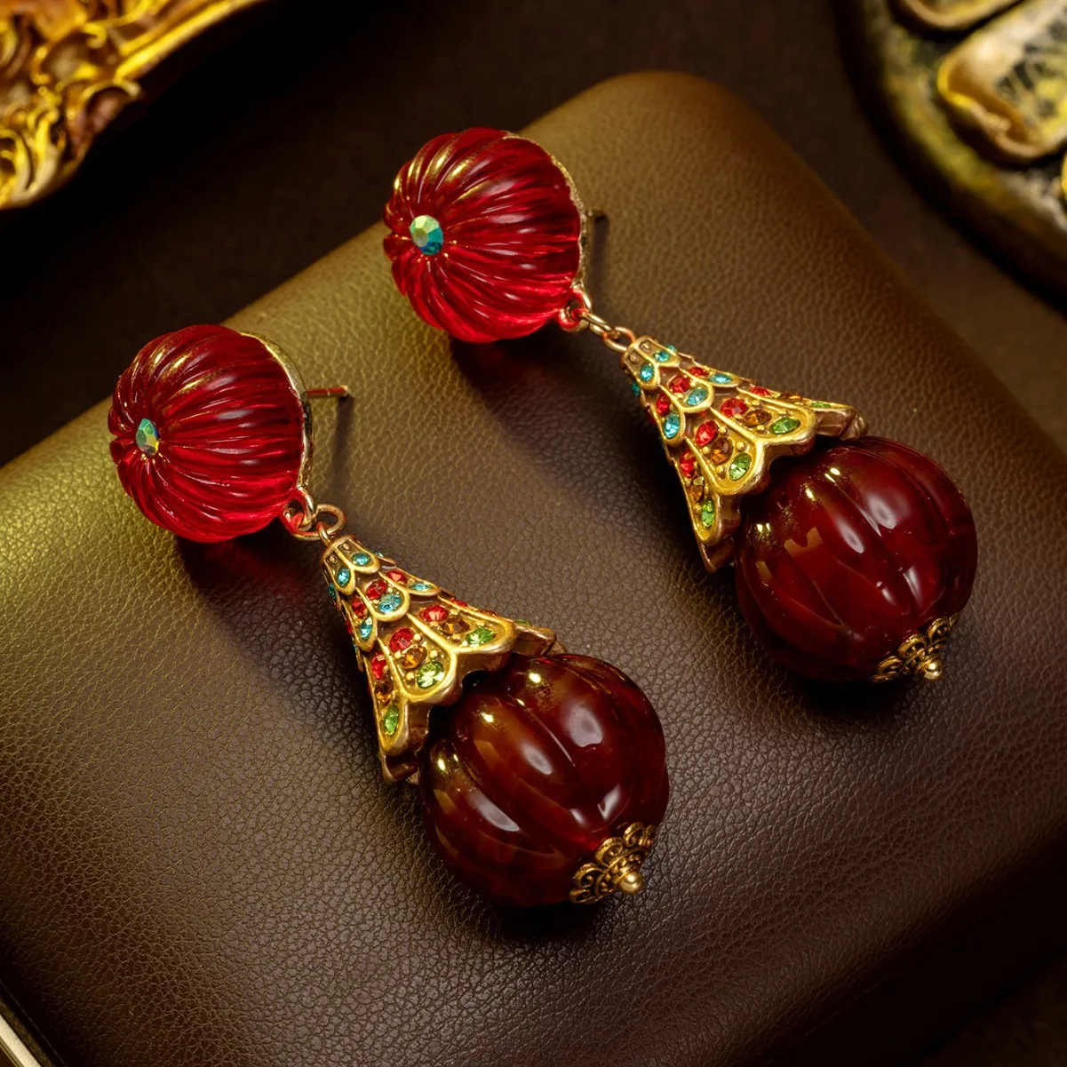 Medieval Red Pumpkin Bead Beaded Necklaceeleganceeasiest for Match Tassel Pumpkin Glass Bead Medieval Necklace