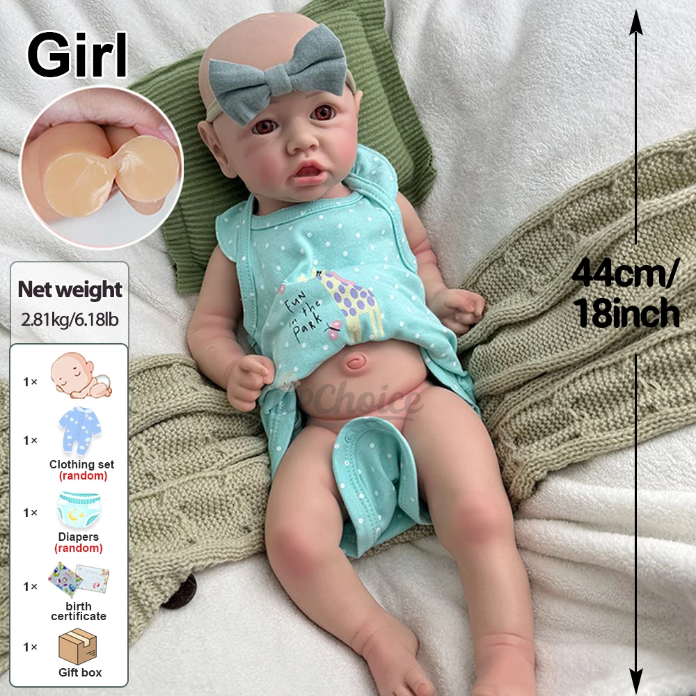 Ręcznie robione 18-calowe realistyczne detale Silikonowa odrodzona dziewczynka ważona elastyczna lalka noworodka do fotografii prezent na boże narodzenie