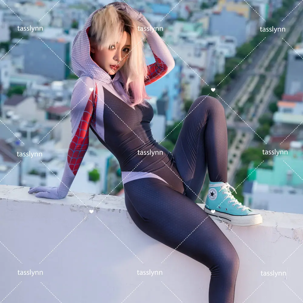 Spider Gwen Stacy trajes para mulheres, Spider Girl Zentai ternos, festa de Halloween Geek, Cosplay Anime