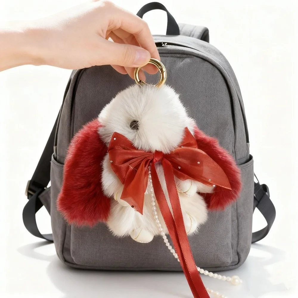 Soft Artificial Rabbit Fur Bunny Keychain Pompon Trinket Rabbit Key Chain Fluffy Bag Pendant Gifts