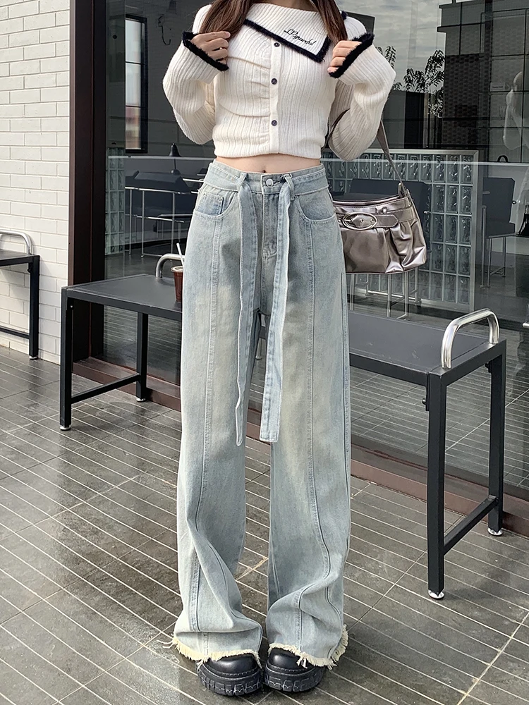 

WCFCX STUDIO Spring Jeans Women Denim Pants Vintage Straight Trousers Fashion Female Loose Casual Chic Wide Leg Pants