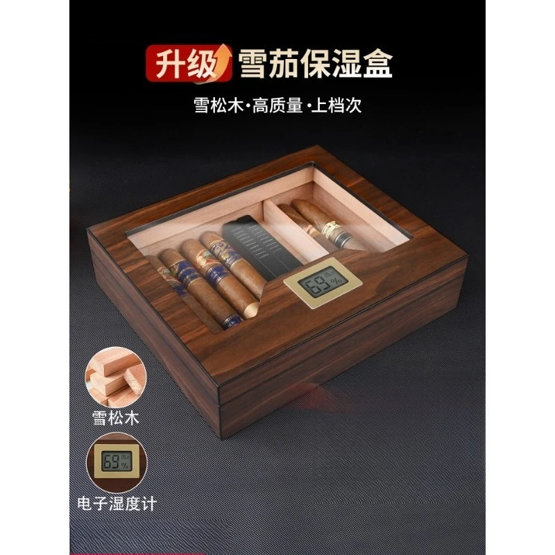 Cedar Lined Cigar Humidor Box, Sealed Storage Case for Cigar Aging & Maintenance