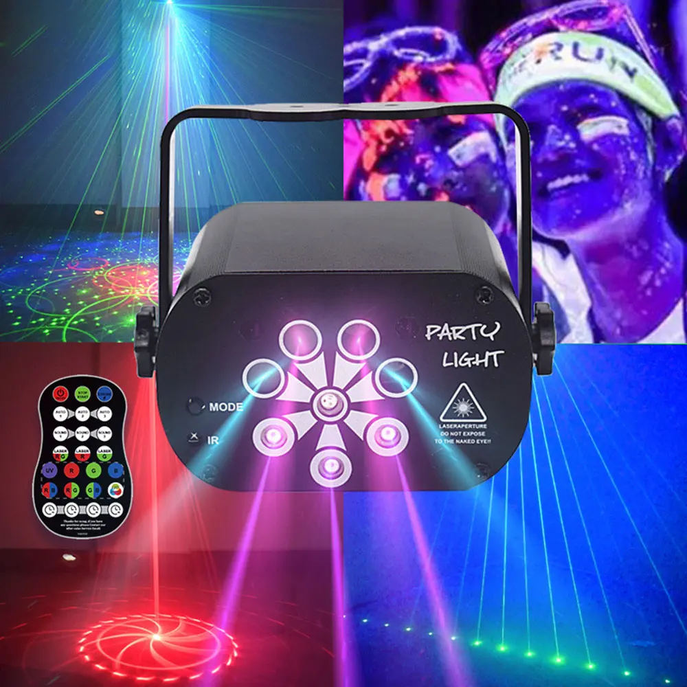 

Mini DJ Disco Laser Light Projector USB Rechargeable UV 6-hole/8-hole Sound Strobe Stage Effect Wedding Xmas Holiday Party Lamp