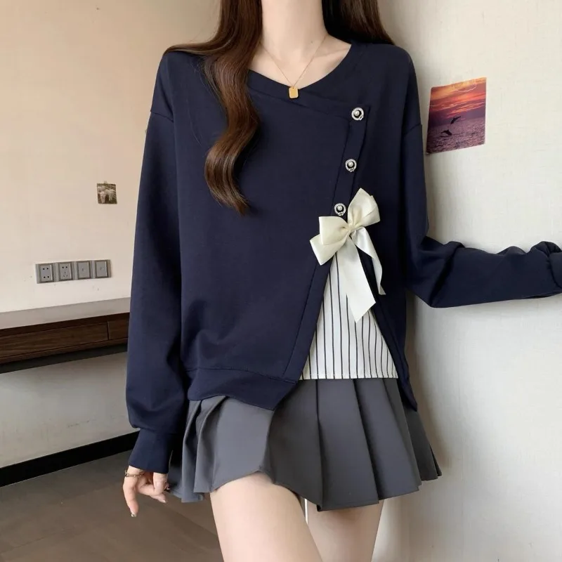 الجديد شعبية الخريف الشتاء عطلة قطعتين القوس سترة كبيرة الحجم المرأة فضفاضة عارضة هوديي أعلى أزياء بسيطة رائعة #6