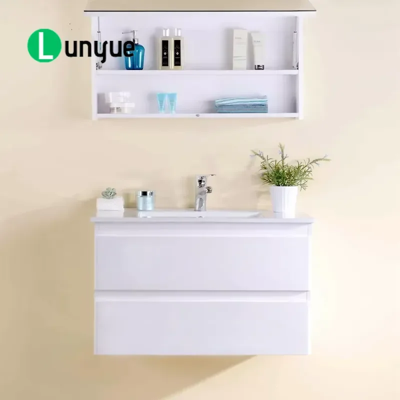 Certified Modern Bathroom Cabinet Single Sink Laminated Plywood Vanity with Mirror Storage Unit for Home Bathroom Decor