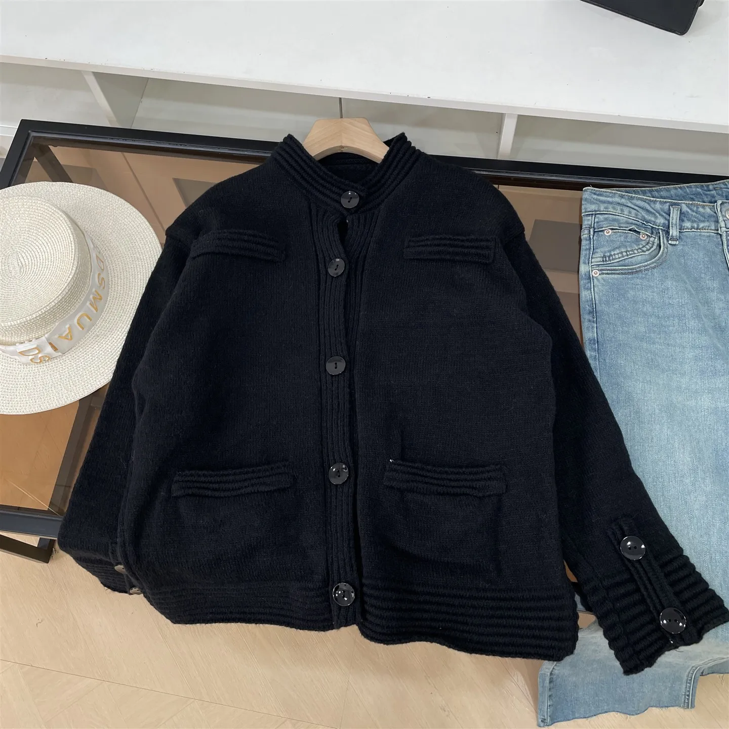 

Женский винтажный свитер с круглым вырезом и воротником-стойкой, прямой крой, для повседневной носки, стройнящий кардиган, осень-зима