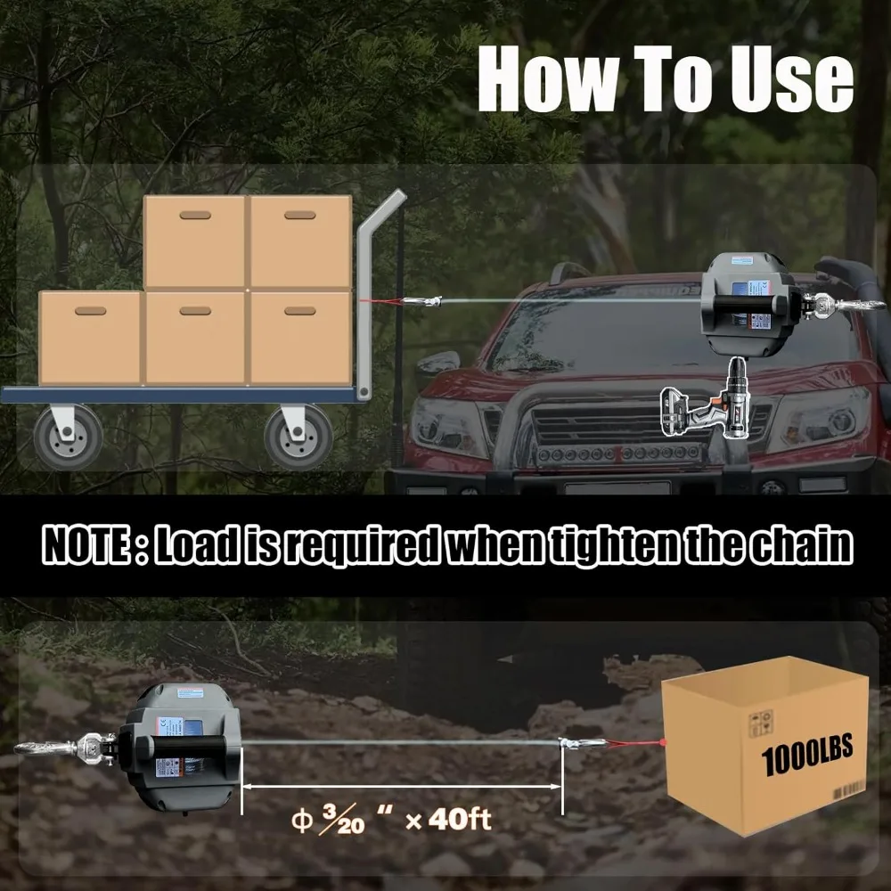 Abu-abu Baru, Winch Bor Portabel Kapasitas Tarik 1000 LB dengan Tali Kawat Baja Paduan 40 Kaki, Winch Tangan untuk Menyeret, Diskon Besar