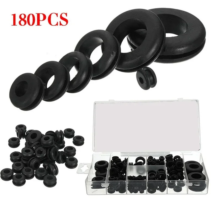 180PCS/box Rubber Wire Guard Ring Sealing Kit Rubber Ring O-Rubber Gasket Combination for Protects Wire Multisize Practical