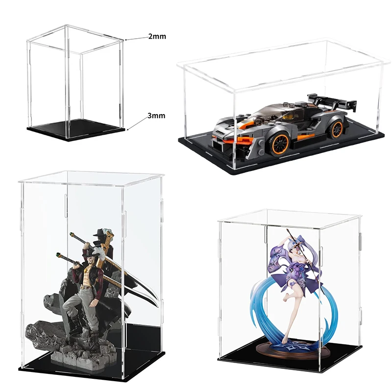 Acrylic Display Case with Black Base Acrylic Box Cube Containers, Dustproof Plastic Display Box for Collectibles Action Figures