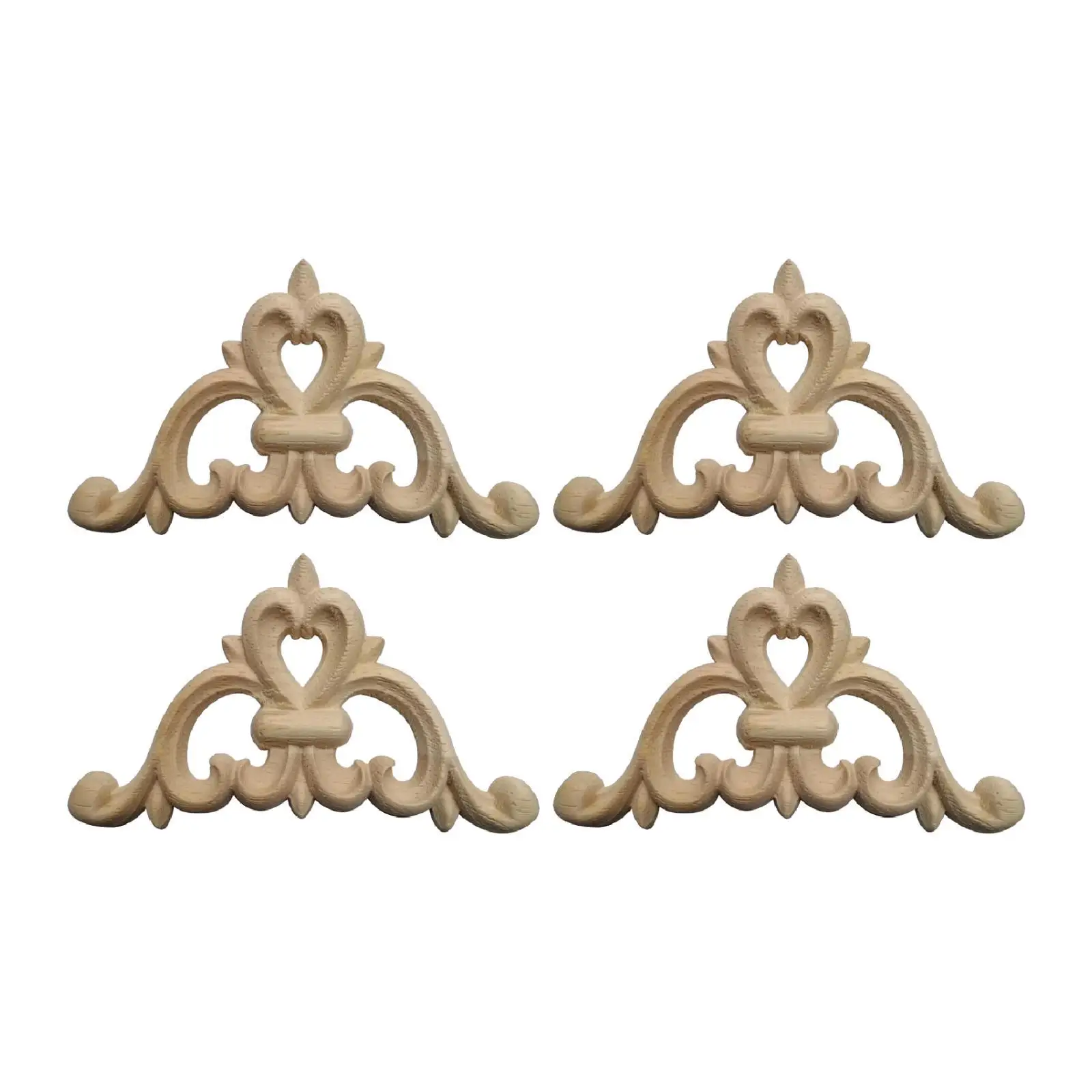 4Pcs Wood Carved Appliques Onlays, DIY Wooden Carved Onlay Frame Corner Carving Decal, for Bed Cabinet Decor Ornament