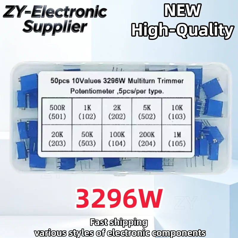 50Uds 3296W Multiturn Trimmer Potentiometer Kit High Precision 3296 Variable Resistor With Free Box electronic diy kit