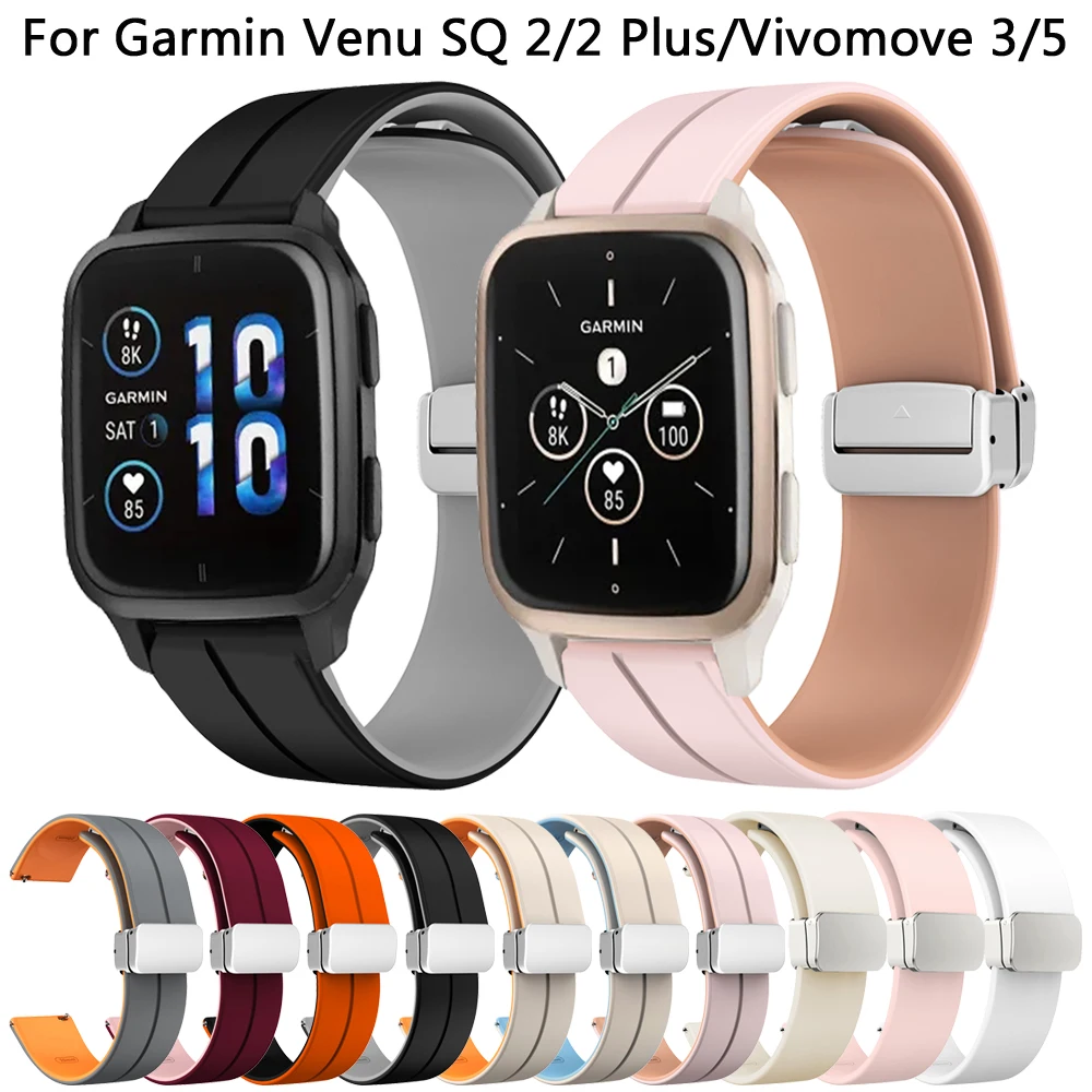 สาย20มม. สำหรับ Garmin venu SQ 2 plus vivoactive 3 5สายข้อมือซิลิโคน Forerunner 245 645สายรัดข้อมืออะไหล่158