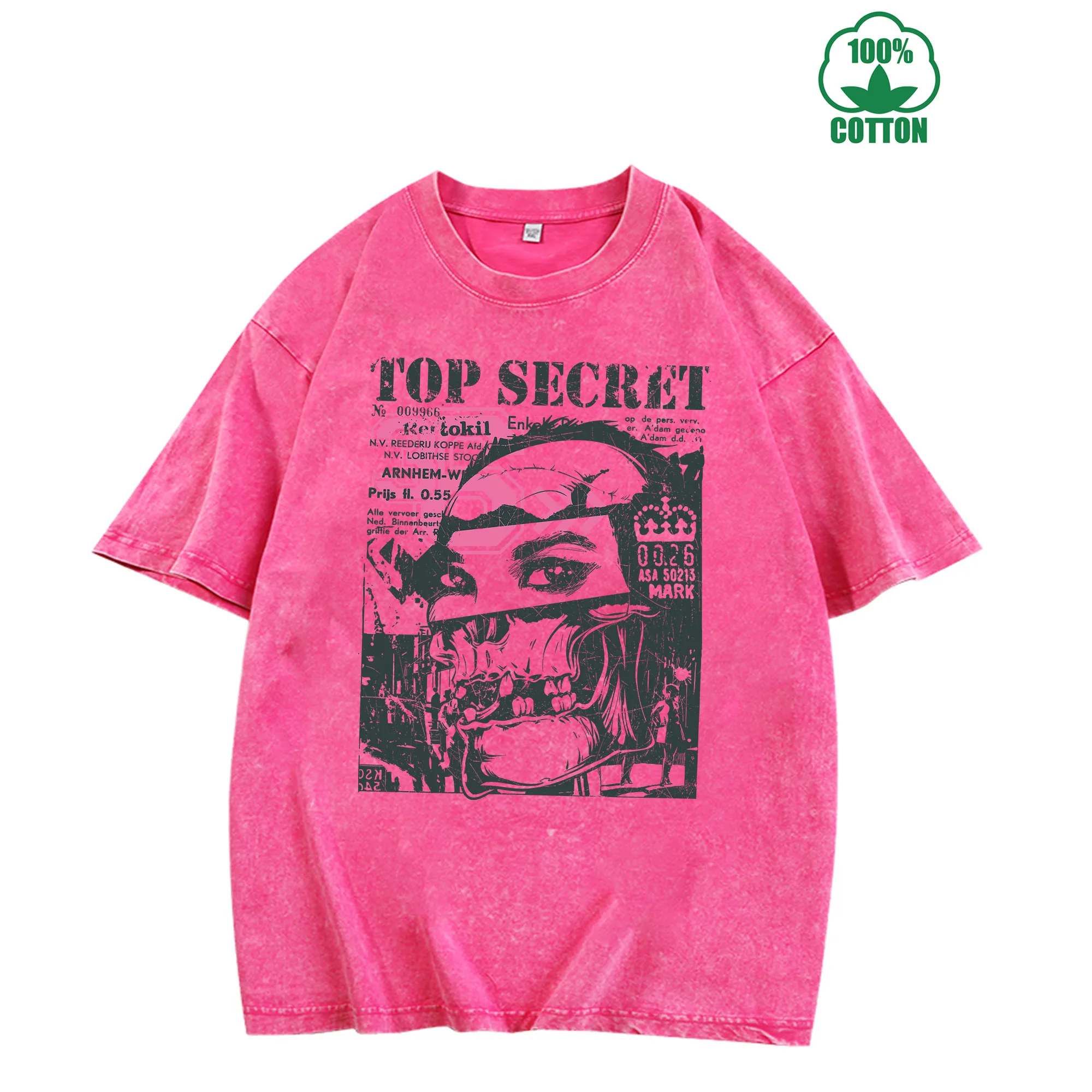 تي شيرت Top Secret Vintage مغسول 230 جرام 100% قطن مريح كبير الحجم ملابس الشارع للجنسين