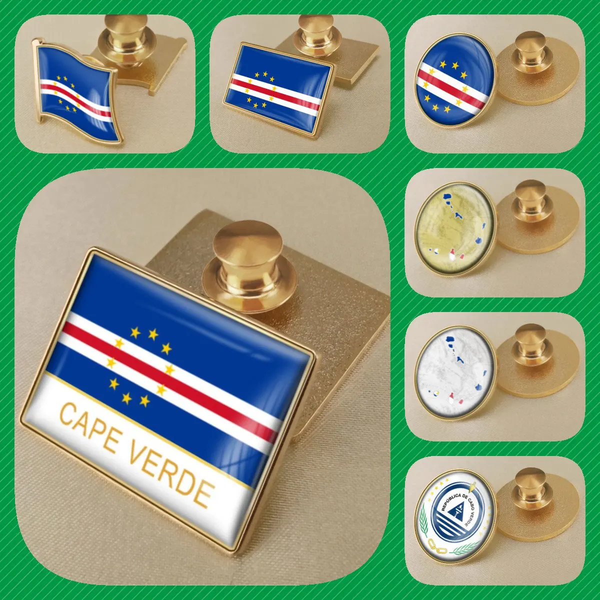 Cape Verde Map Flag National Emblem Brooches Badges Lapel Pins